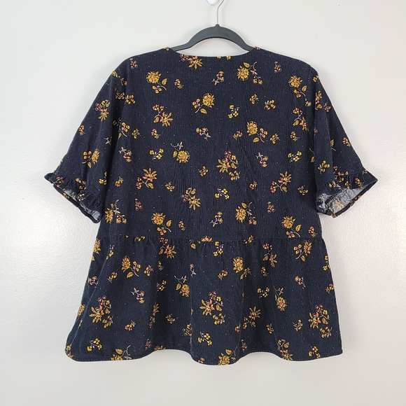 Madewell Corduroy Acorn Foulard Peplum Top in Cord Floral True Black - Picture 11 of 12